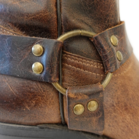 Boulet Brown Leather Western Cowboy Harness Boots Size 8 - Picture 4 of 11